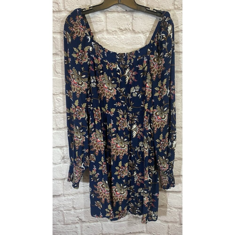 SAHALIE Floral Peasant Dress Large On Off Shoulder Square Neck Hippie Festival